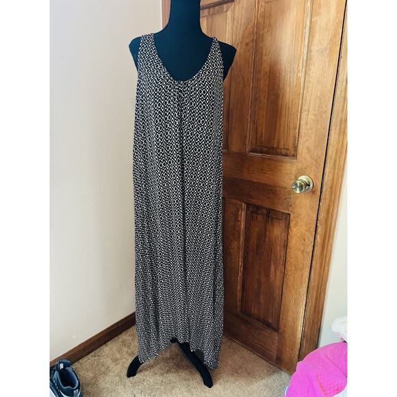 Anne Klein AK Maxi Sun Beach Dress Shark Bite Hem Black White Geometric Med M - Picture 5 of 6